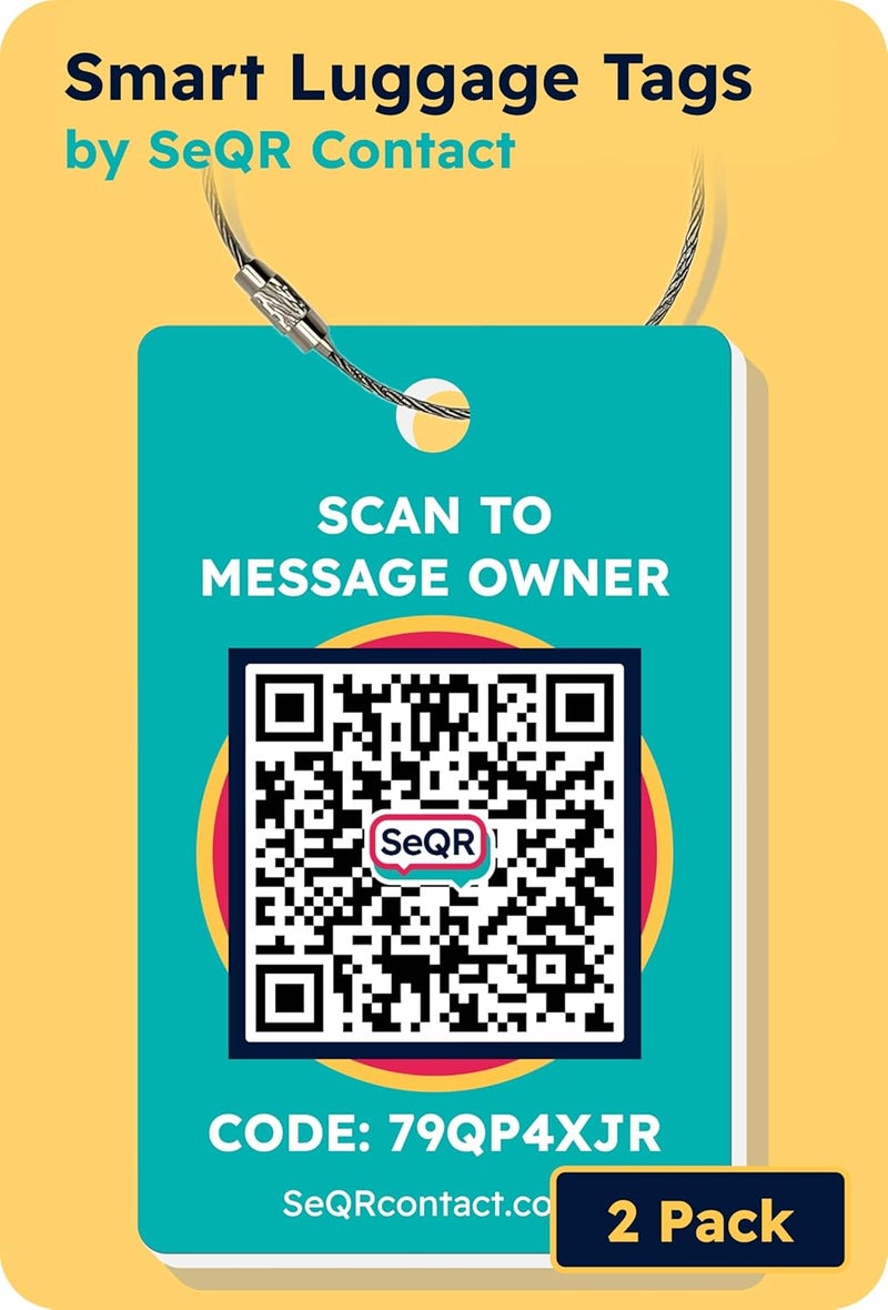 SeQR Smart Luggage Tags | Privacy QR Code Luggage Tag Keeps Personal info Private | Customizable Travel Suitcase Tags for Women Men | Use with GPS Bag Locator Tracking Tags, Air Tag for Android or iOS - Image 1